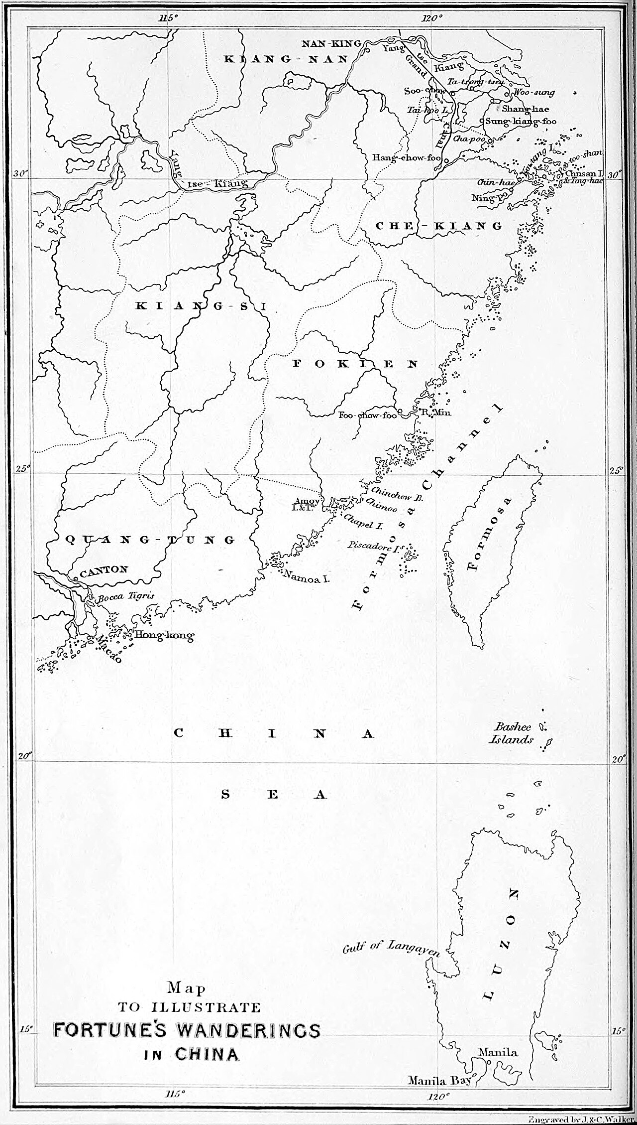 Robert Fortune’s hand-drawn map of his wanderings through China’s tea country, published in 1852