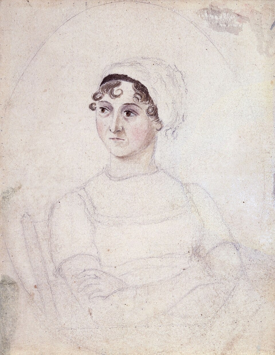 Cassandra Austen’s pencil and watercolour sketch of her sister Jane, around 1810