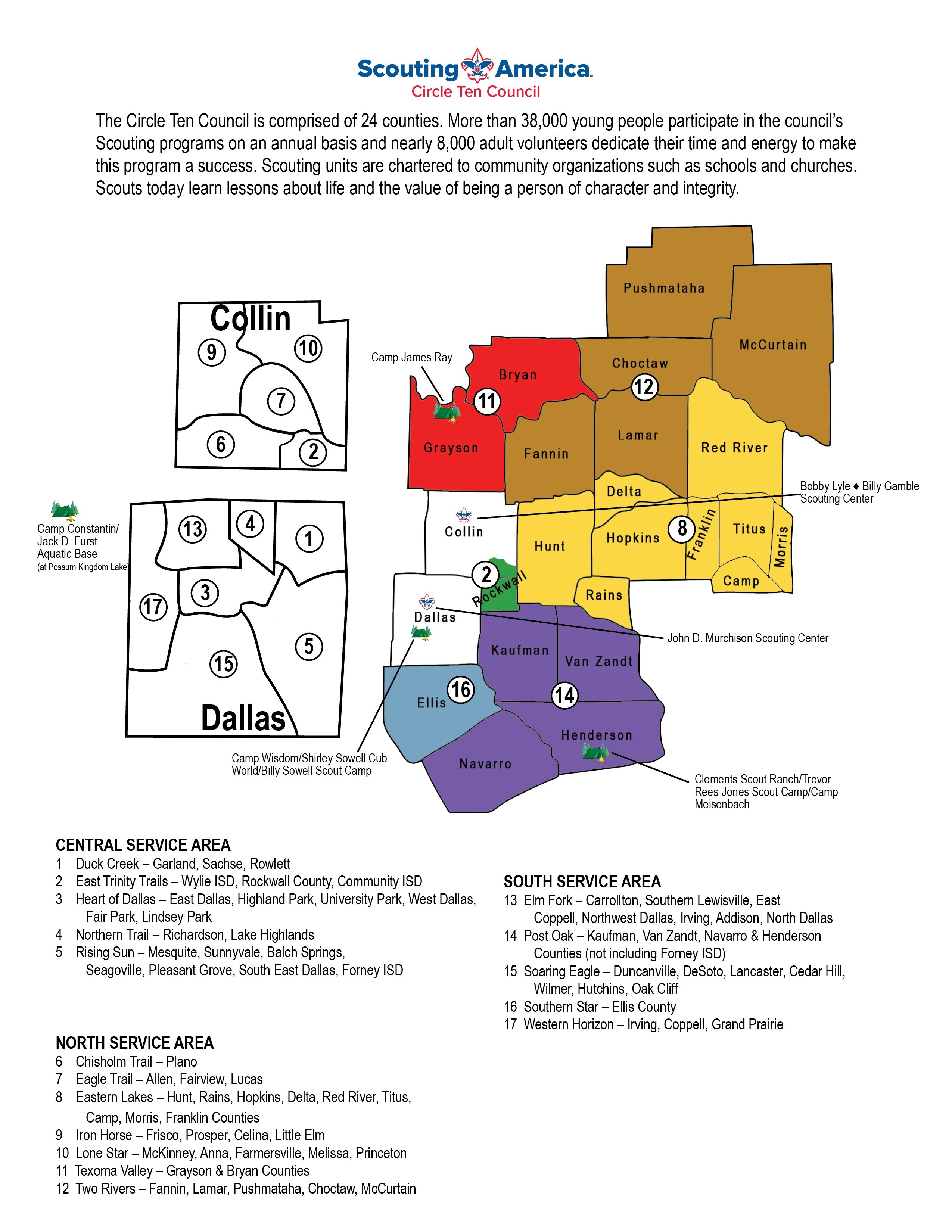 Circle Ten Council Service Area Map